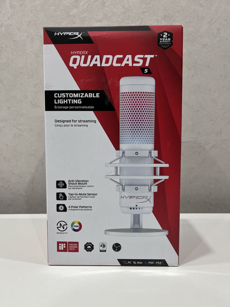 Микрофон HyperX QuadCast S – БЕЛЫЙ | Новый, запечатанный