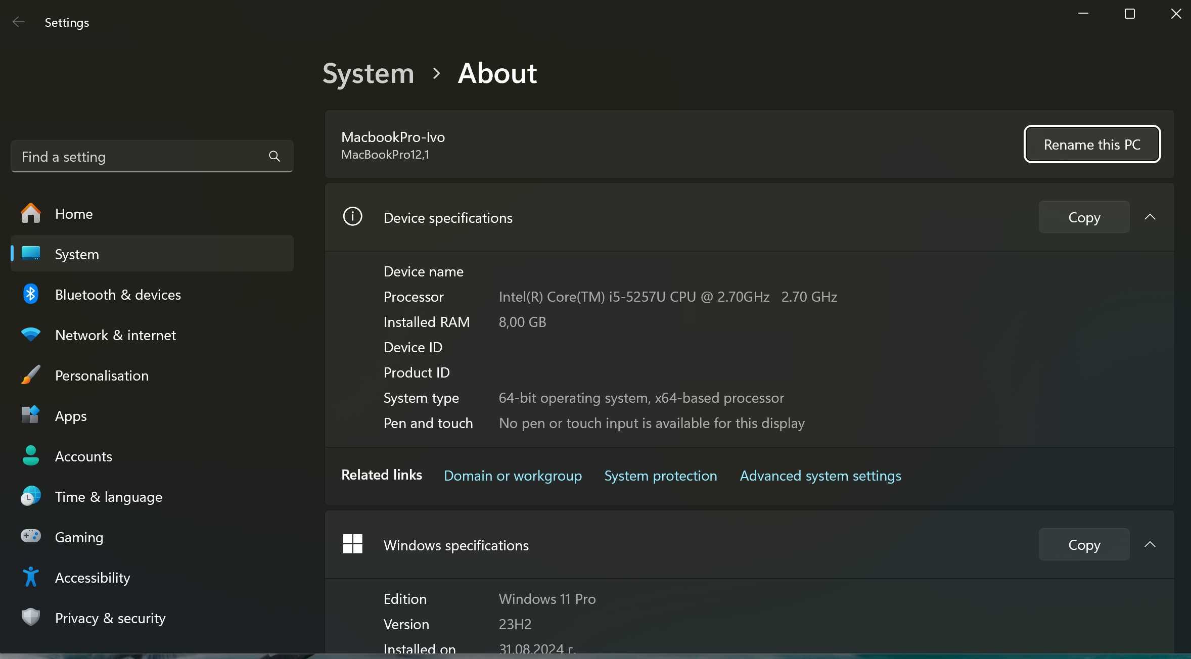 Продавам Macbook pro A1502 8gb памет 1 tb SSD