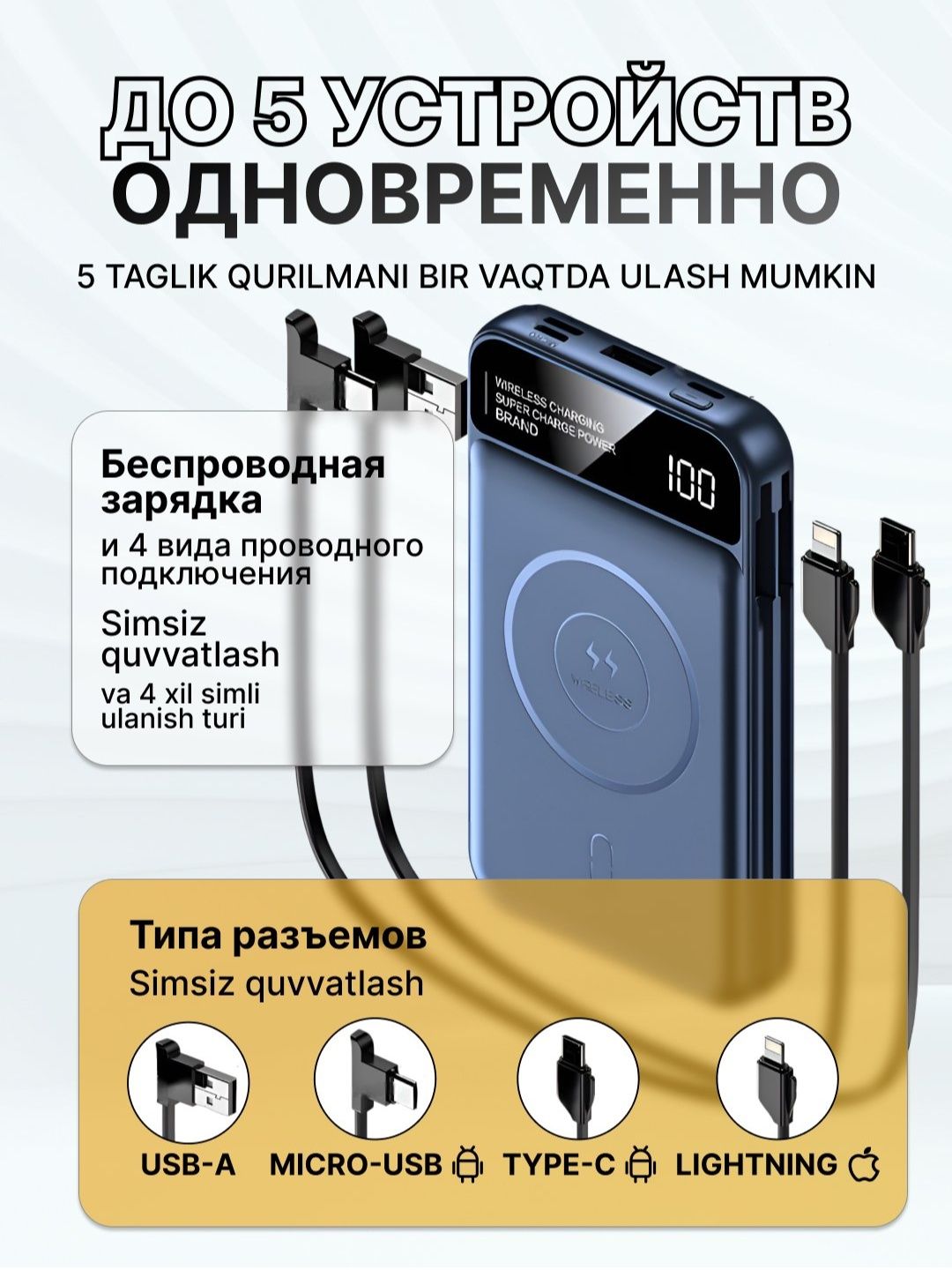 Повербанк Power bank внешний аккумулятор Magsafe  без проводной заряд