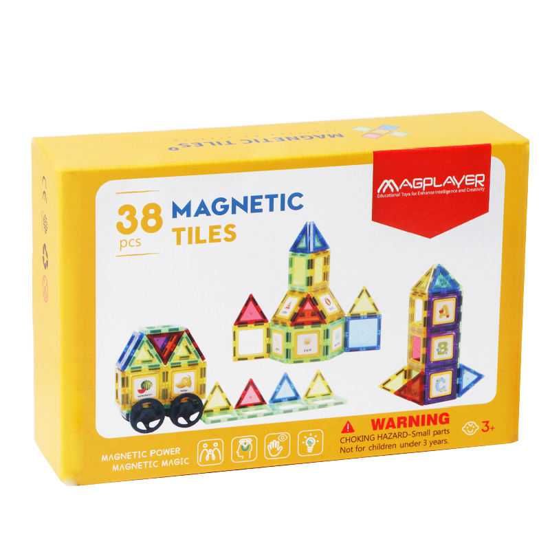 Set de Constructie Magnetic Tiles 3D, jucarii baieti si fete, 38 Piese