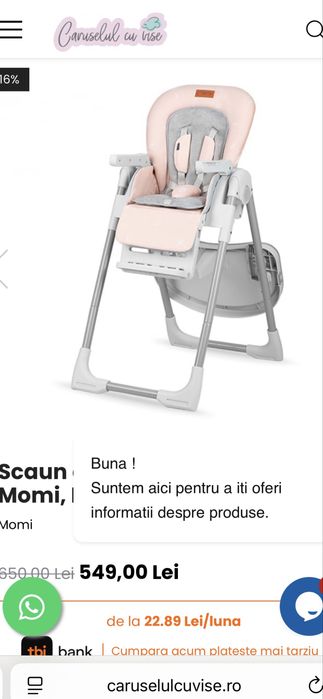 Scaun de masa Yumtis, Momi Pink