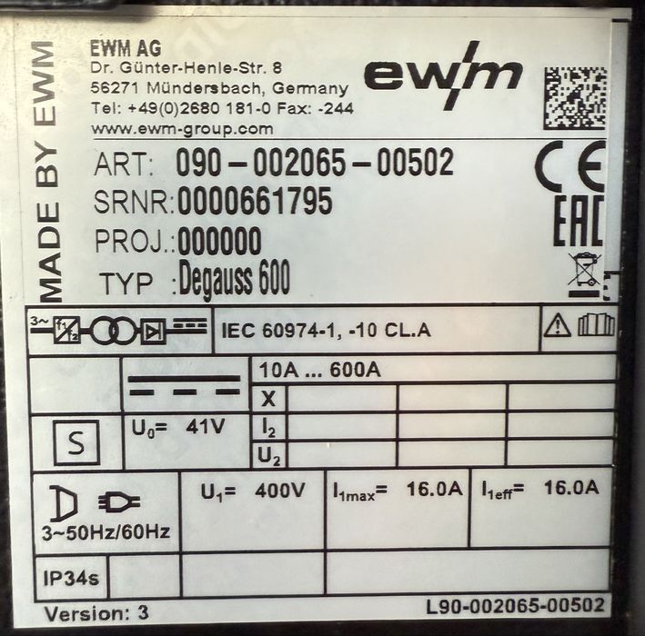 Aparat de demagnetizare a materialului sudurii EWM Degauss 600 /600 a