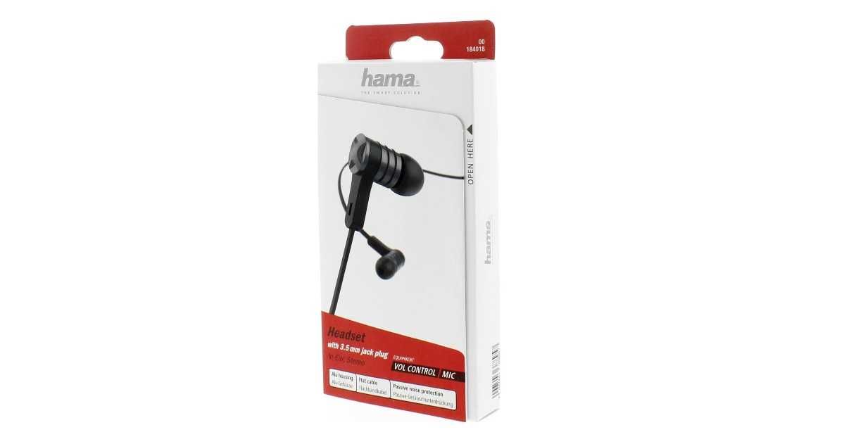 Casti audio Hama Intense, In-ear, Microfon, Cablu plat, NEGRU SAU ALB