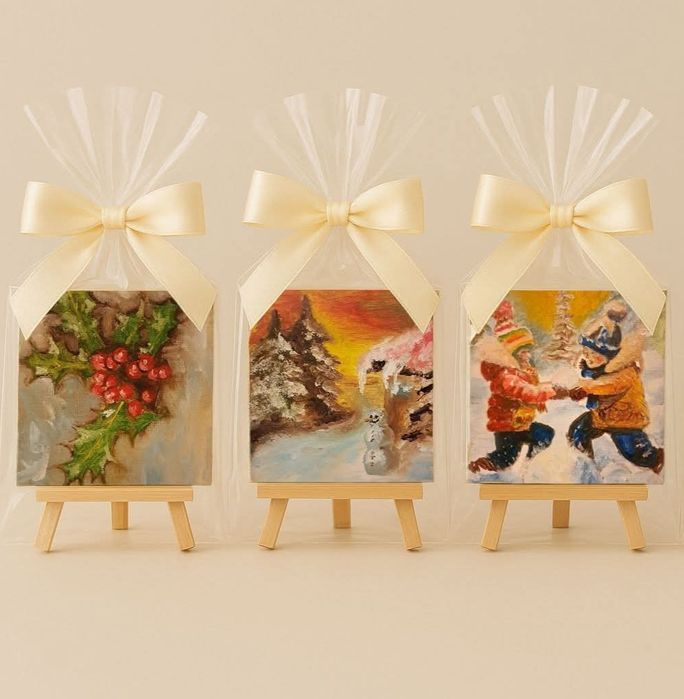 Разпродажба Снежни маслени картини 10х10см + статив