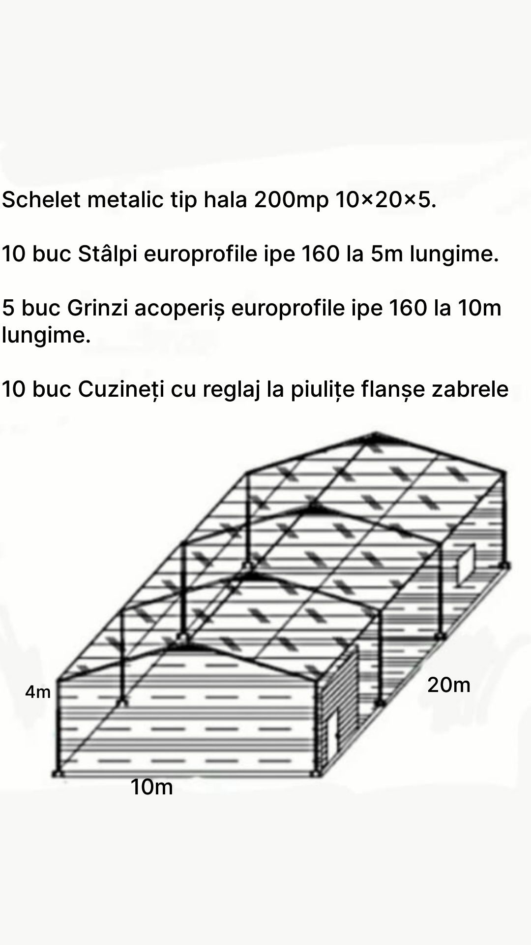 TRANSPORT GRATUIT STOC Structura metalica hala 200mp nou complet