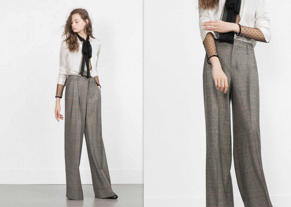 NOU! Pantaloni office din lână în carouri ZARA