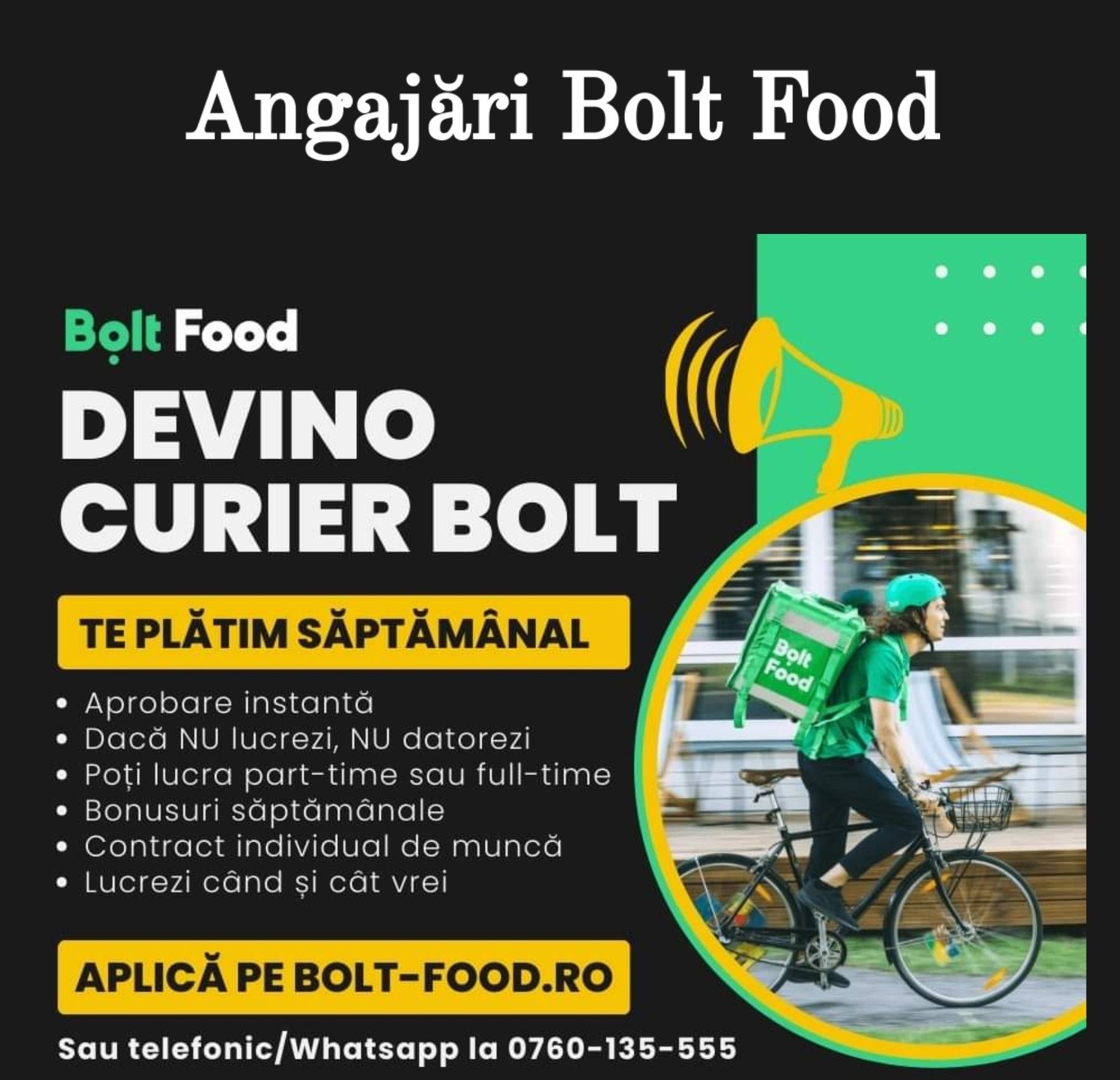 Bolt Food Timișoara - ne marim echipa de curieri in Timisoara