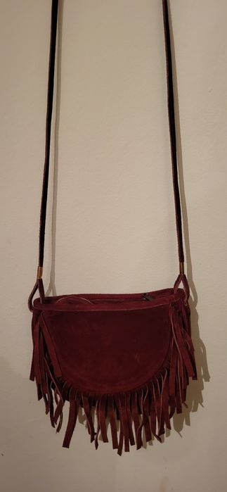 Вишнева чанта естествен велур