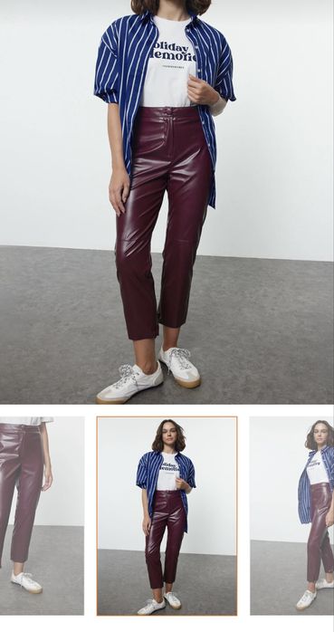 Кожен панталон бордо