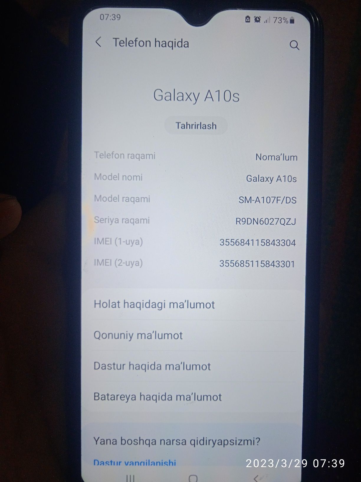 Samsung a 10s 32/2 xolati zo'r yangi dakument koropka