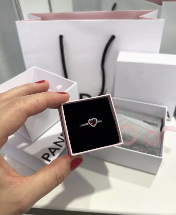 Inel Pandora argint 925 inima roz rosie rose heart cristale dupe