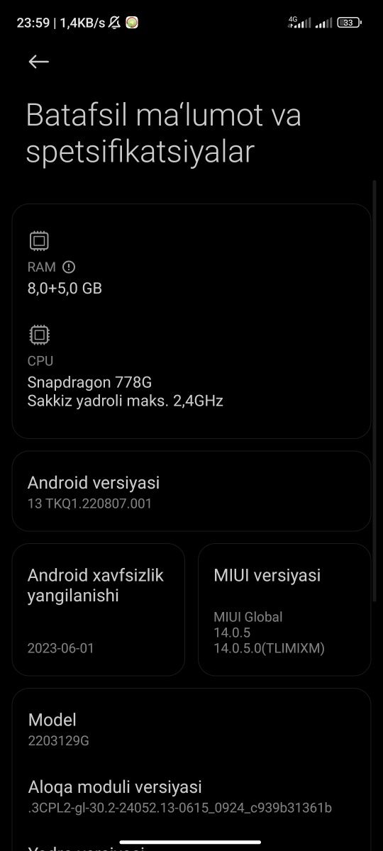 Xiaomi 12 lite  xotira 128 GB  8+5Gb ram 310$