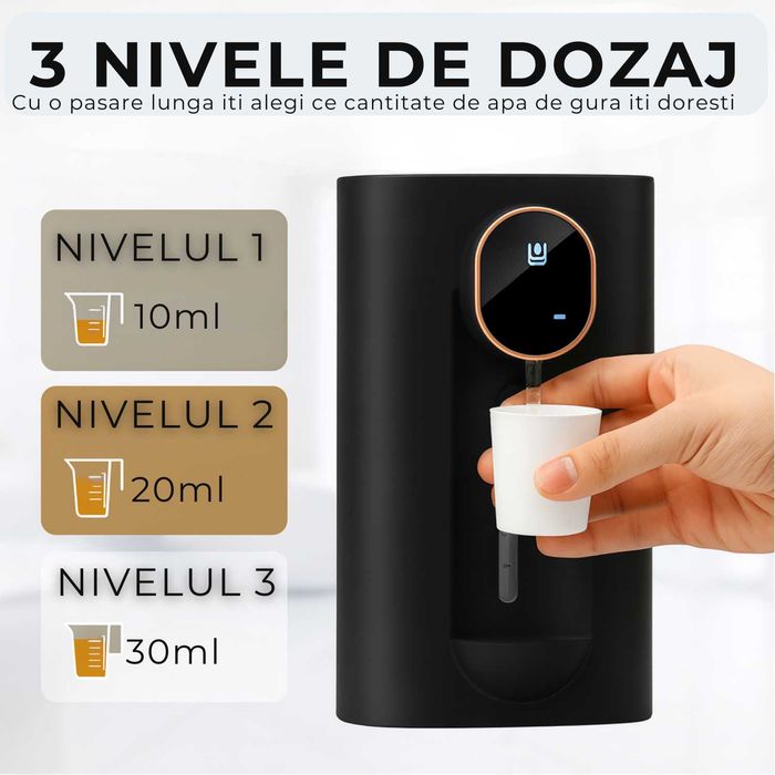 Dozator apa de gura, negru, incarcare USB-C, rezistent la apa + pahare