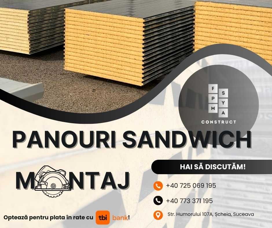 Panouri sandwich/Accesorii/Containere/MONTAJ - Plata in rate