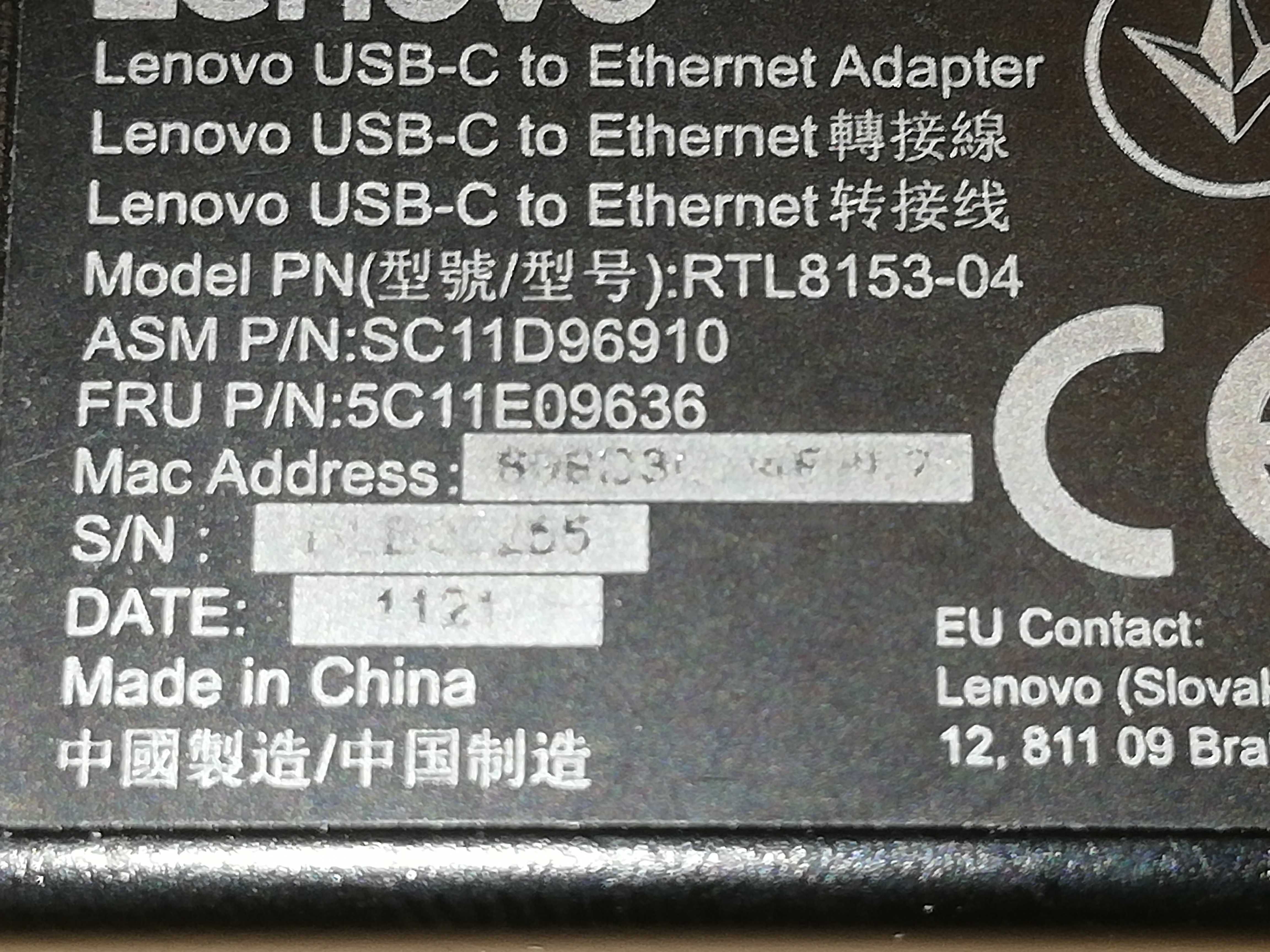 Adaptor Placa retea externa Lenovo USB-C Ethernet Gigabit RTL8153-04