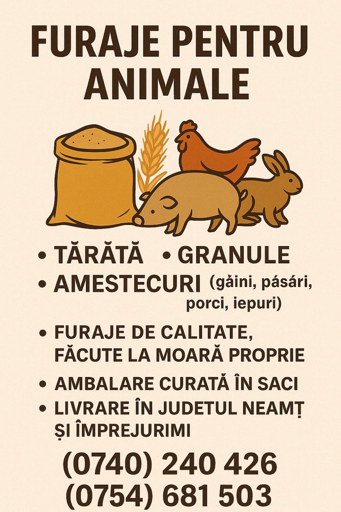 Vand furaje pentru animale, granule