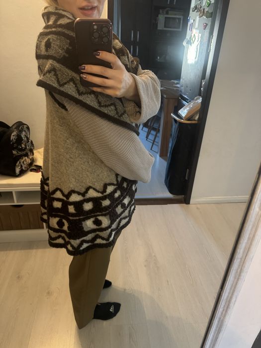 Cardigan din lana cu maneci tricotate bumbac