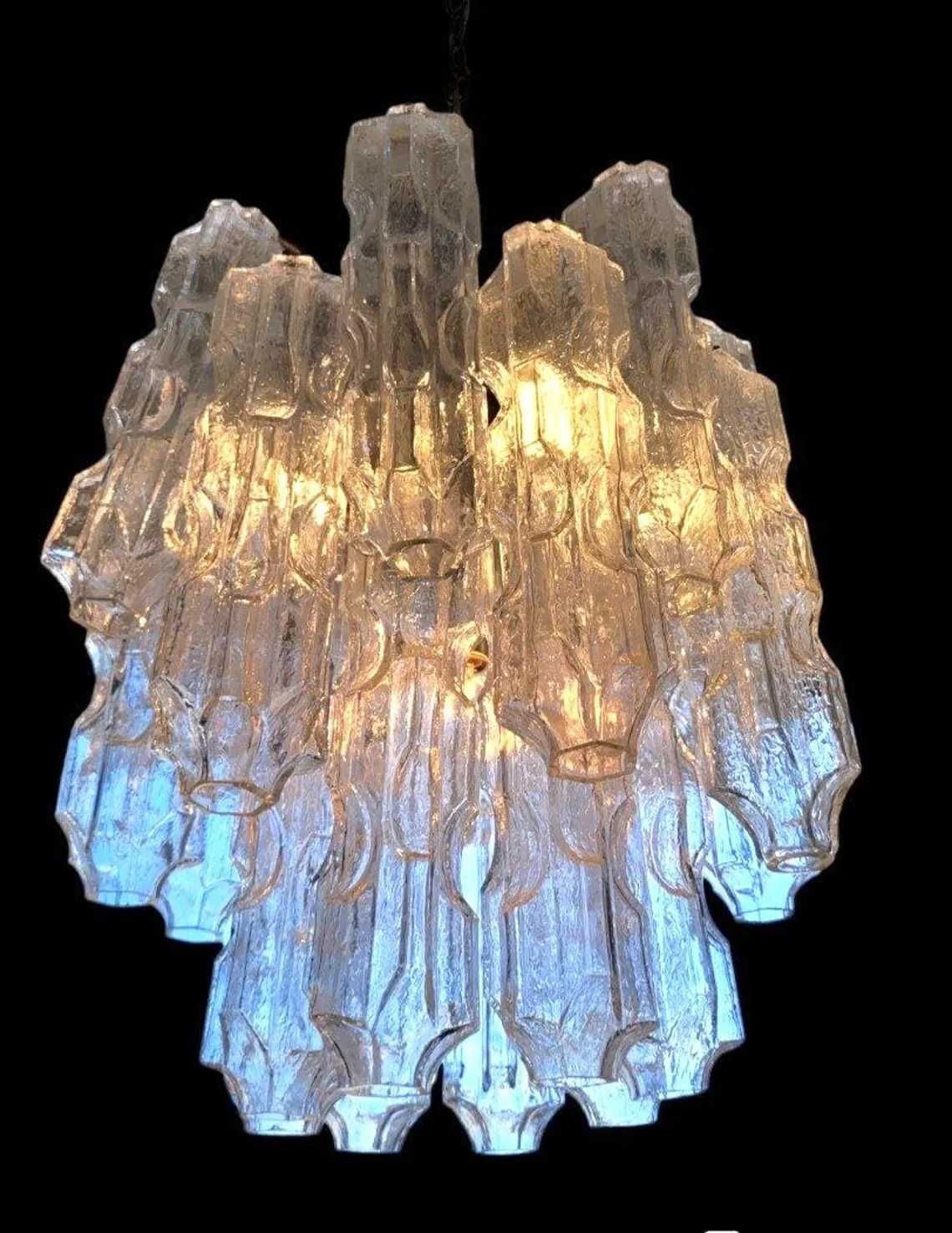 Lustra candelabru Venini, Toni Zuccheri, sticla Murano, MCM, vintage