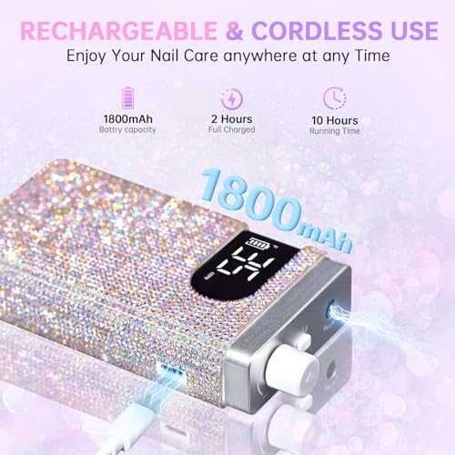 Професионална пила за нокти 35000RPM, безжична, комплект 12 накрайника