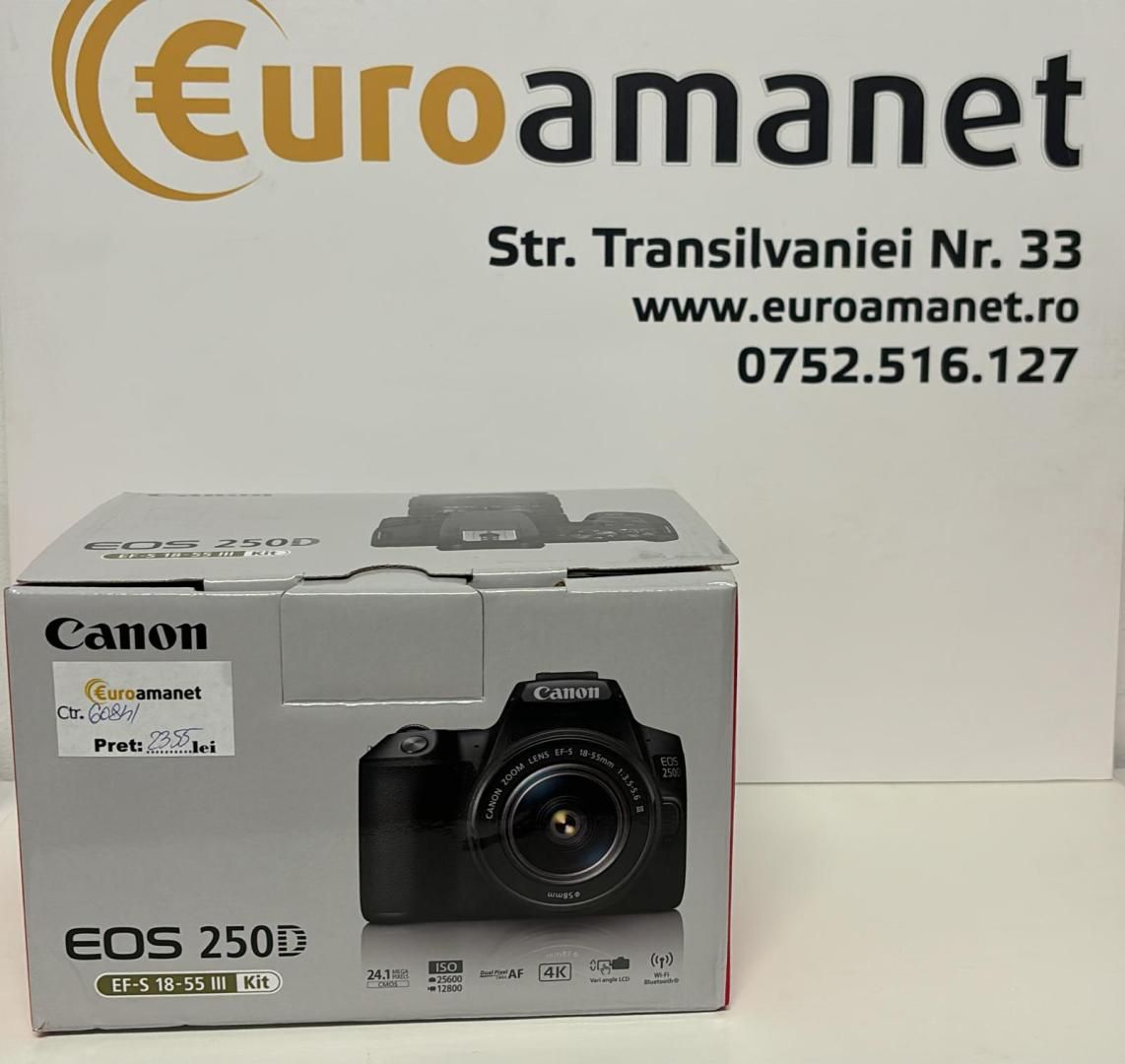 Aparat foto DSLR CANON EOS 250D, 24.1 MP, Wi-Fi, negru + Obiectiv -T-