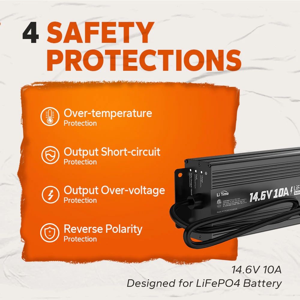 LiTime 12V (14.6V) 10A Зарядно устройство за 12 V литиева батерия IP67