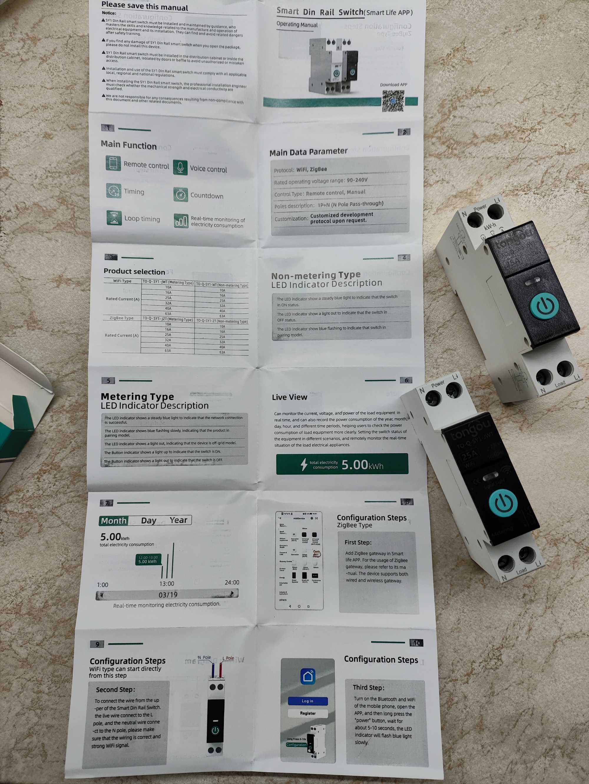 Siguranta Tuya, Smart Life, Wi-Fi, 25A, 1P+N, Monitorizare energie