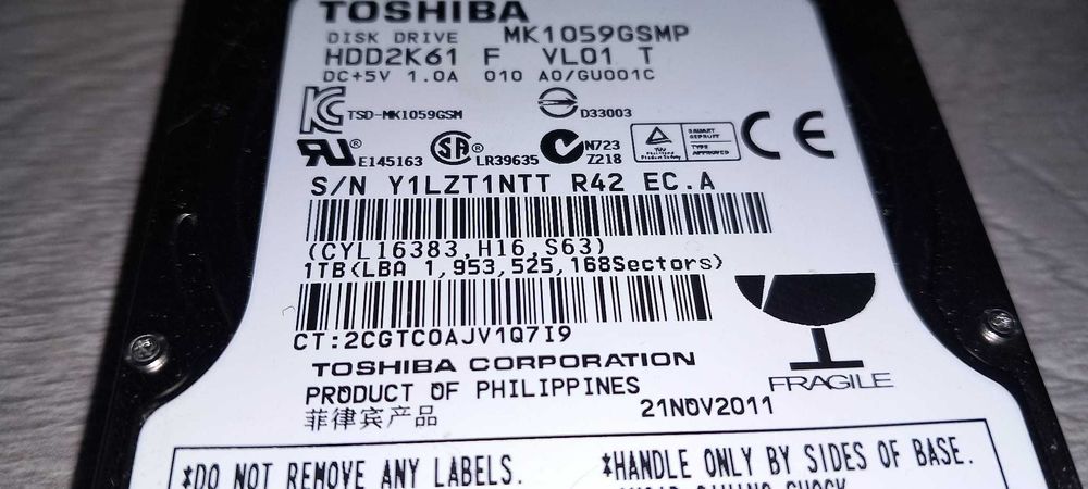 Hard Disk TOSHIBA MK1059GSMP 1 TB 5400RPM 8MB Cache SATA
