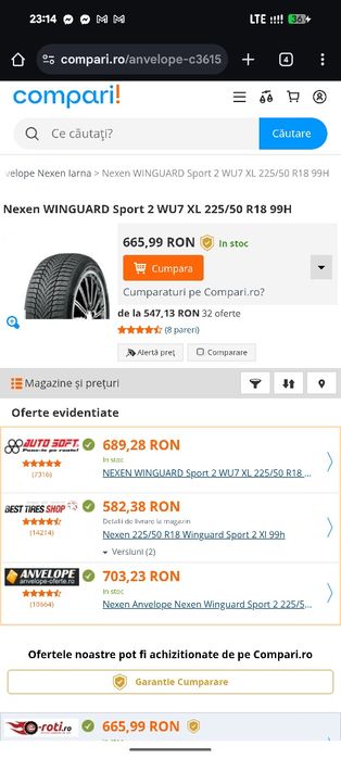 225/50R18 Nexen iarna 7mm stare perfecta