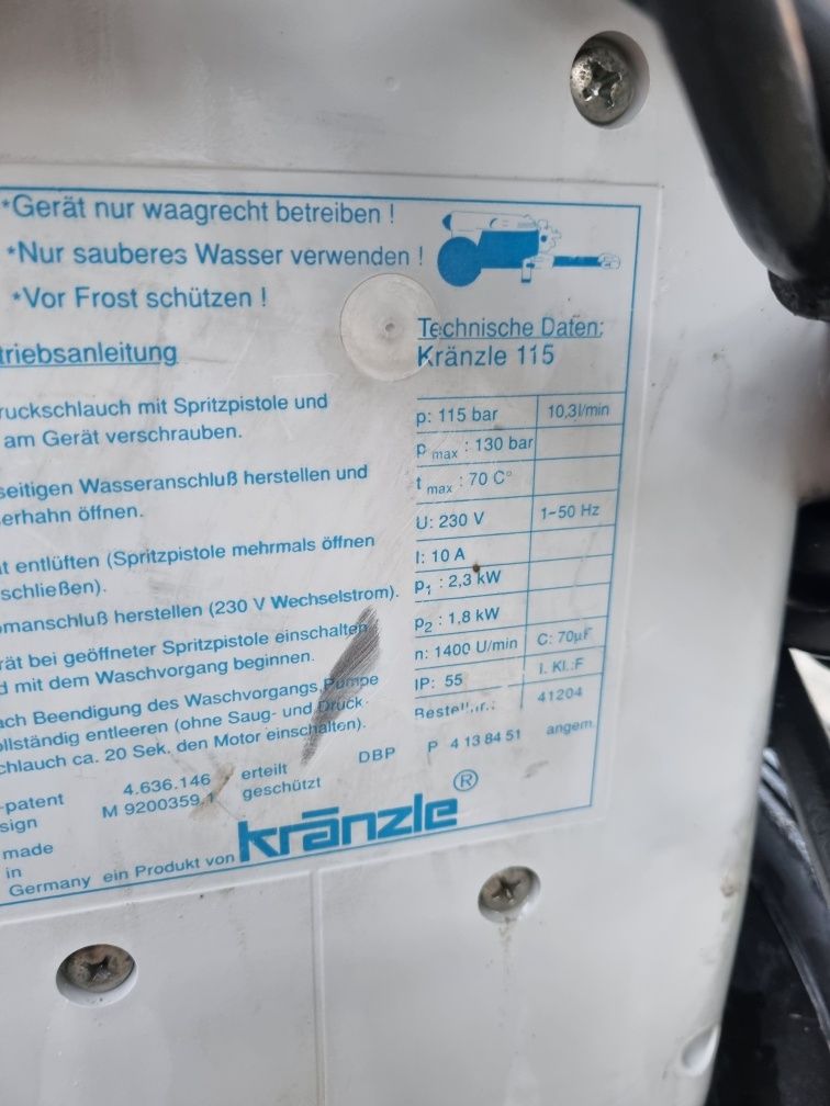Aparat de spălat cu presiune Kranzle 115