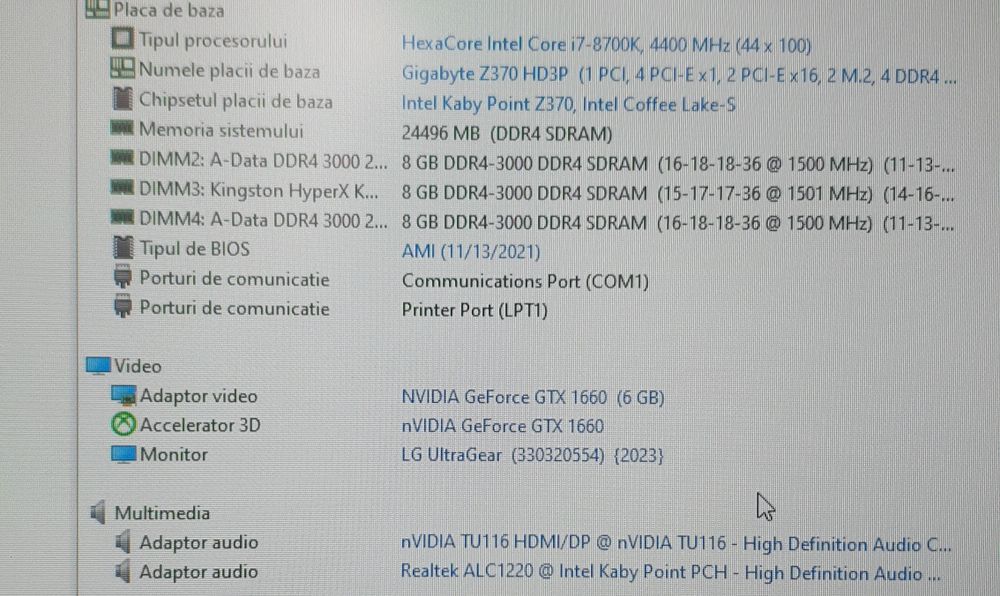 PC Gaming Intel i7 8700k GTX 1660 6Gb 24Gb RAM sursa 850w