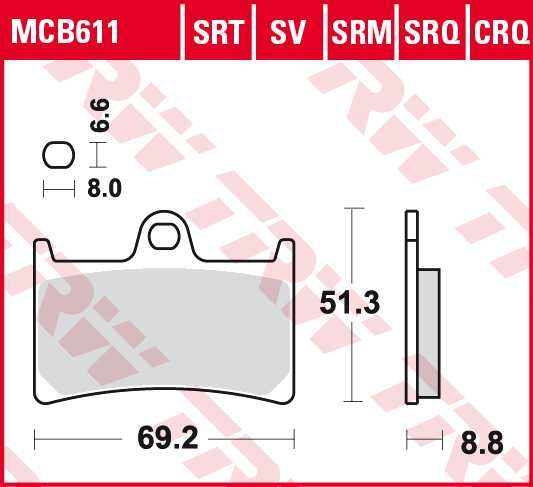 Дискови накладки TRW MCB611SV ПОЗИЦИЯ-ПРЕДНИ