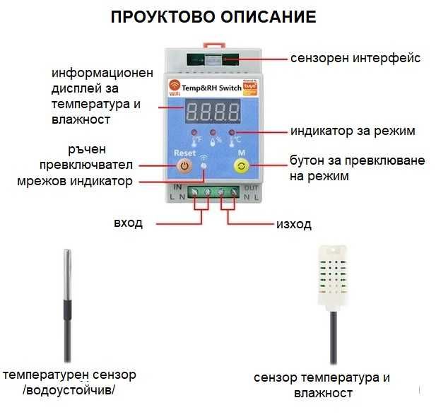 20A Смарт термостат за DIN шина с измерване на температура и влажност