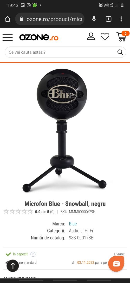 Vand Microfon Studio&Podcast&Streaming - Blue Snowball Negru Lucios