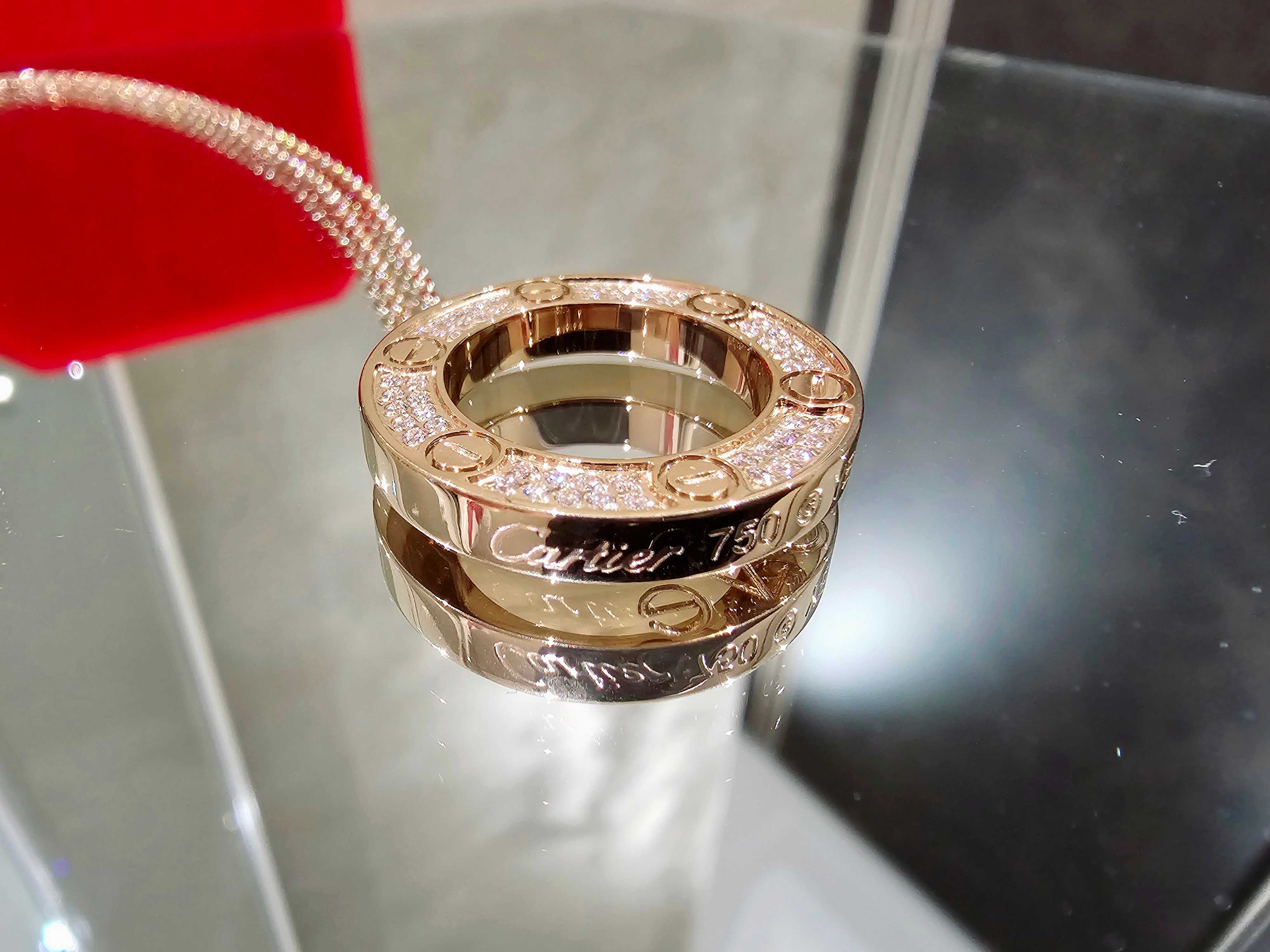 CARTIER Love Rose Gold Large Paved Diamonds Pendant Дамскo Колие