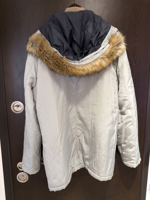 Geaca/parka de iarna Petrol Industries, gluga cu blana, pe gri, 3XL