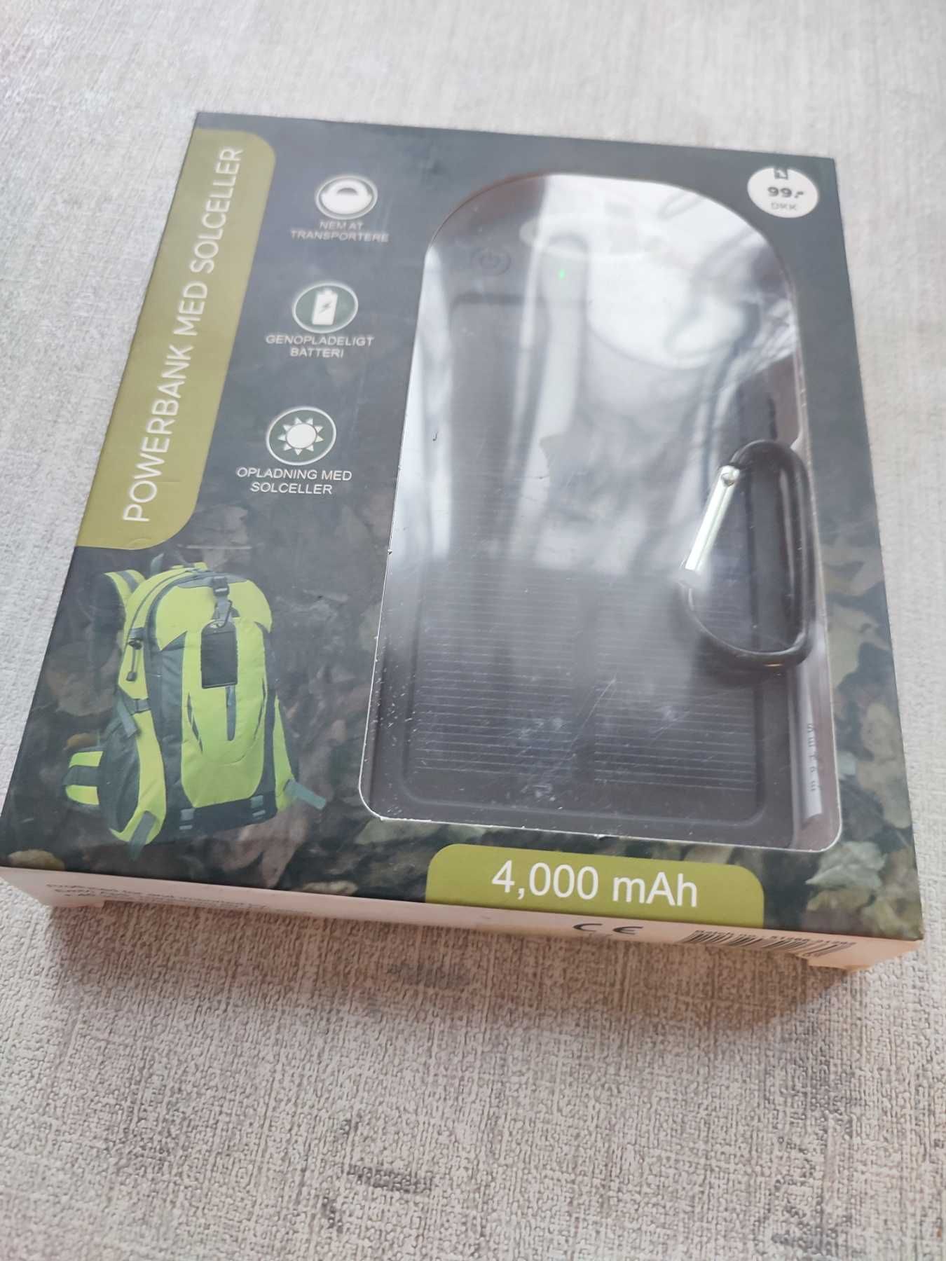 Мобилна батерия със соларен панел, 4000mAh, НОВА
