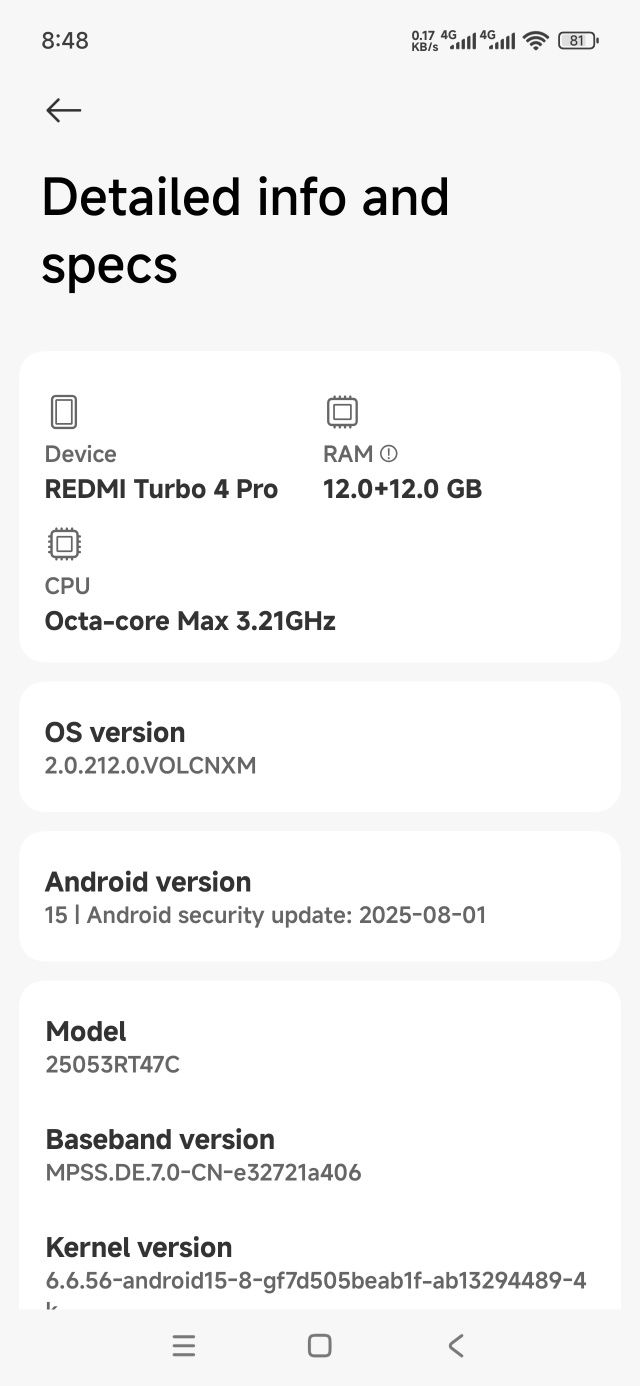 Redmi Turbo 4pro 12+12 512gb
