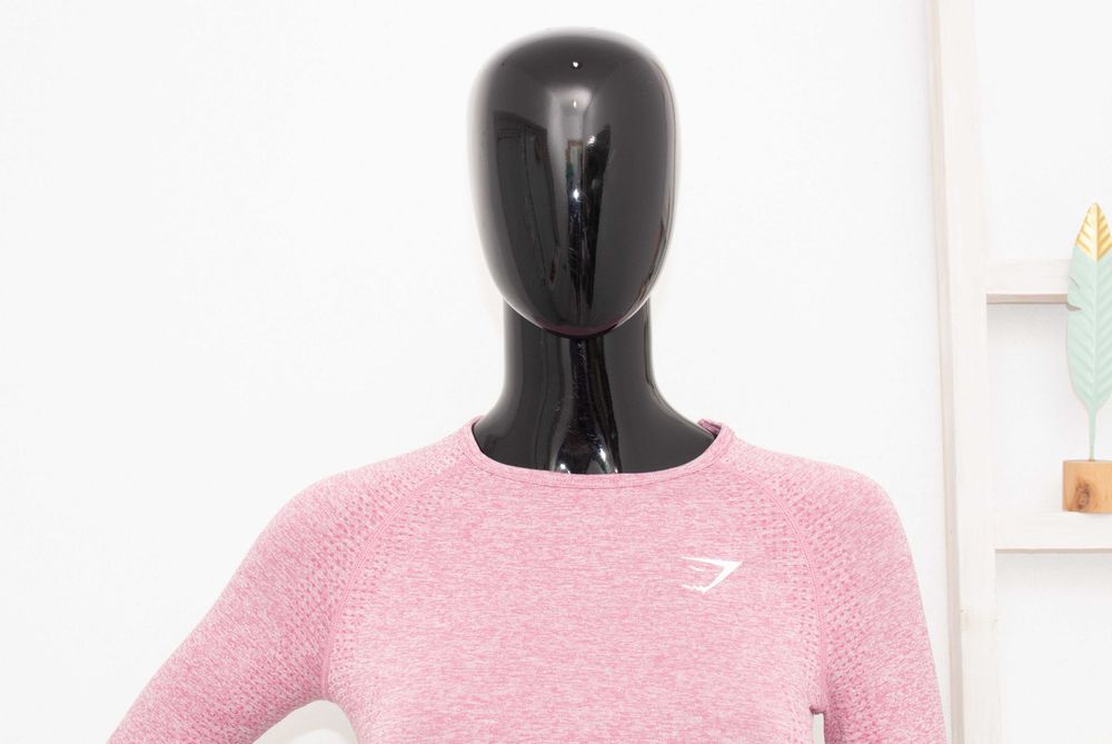 Gymshark дамски кроп топ къс розов меланж дълъг ръкав за фитнес S