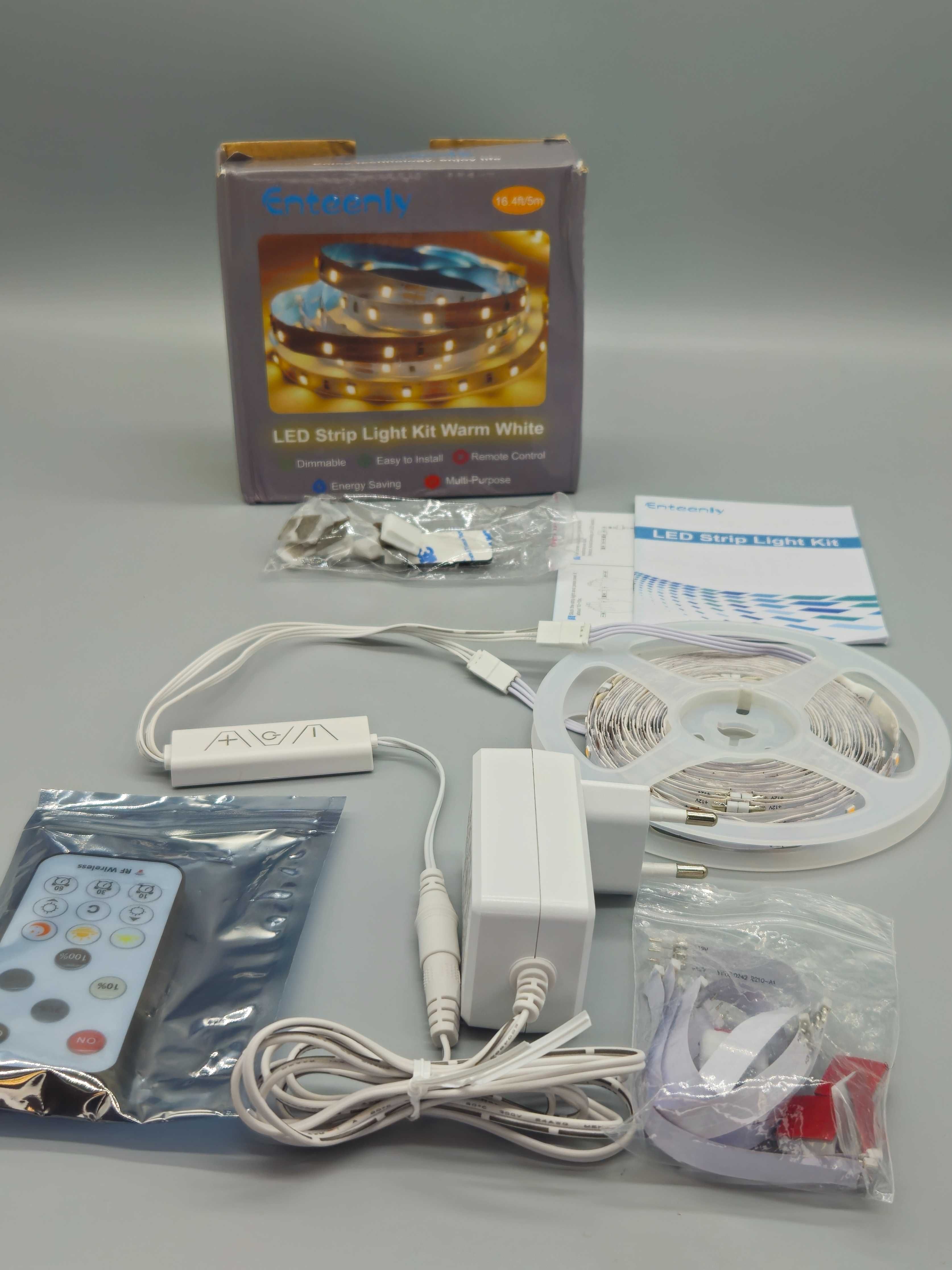 LED лента 5м, топла бяла светлина, с дистанционно управление,аксесоари