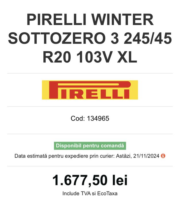 Anvelope Pirelli set  2 buc  Pirelli 245/45 R 20 dot 4322