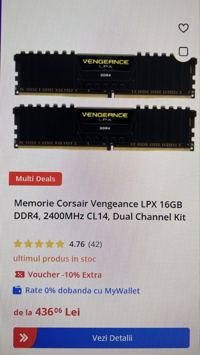 Ddr4 set 2x8gb Corsair 2400mhz doua seturi