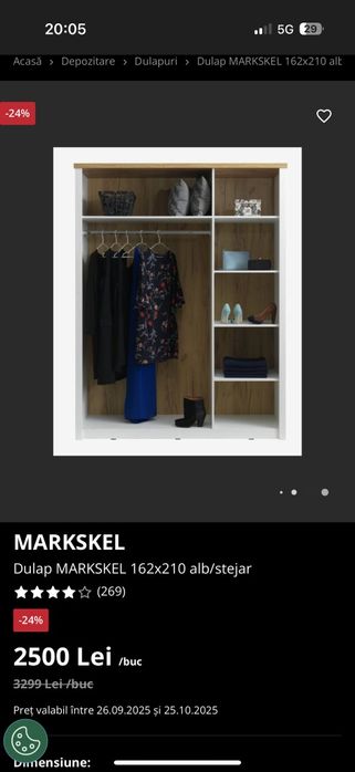 Vând dulap Markskel 160×210 Alb Stejar