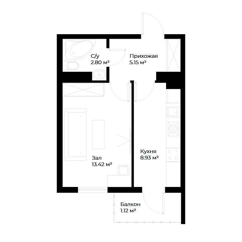 1-xonali xonadonlar | 1-комн. квартиры ЖК Assalom Sohil - Golden House