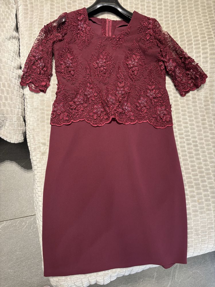 Rochie eleganta de nunta, saten cu dantela
