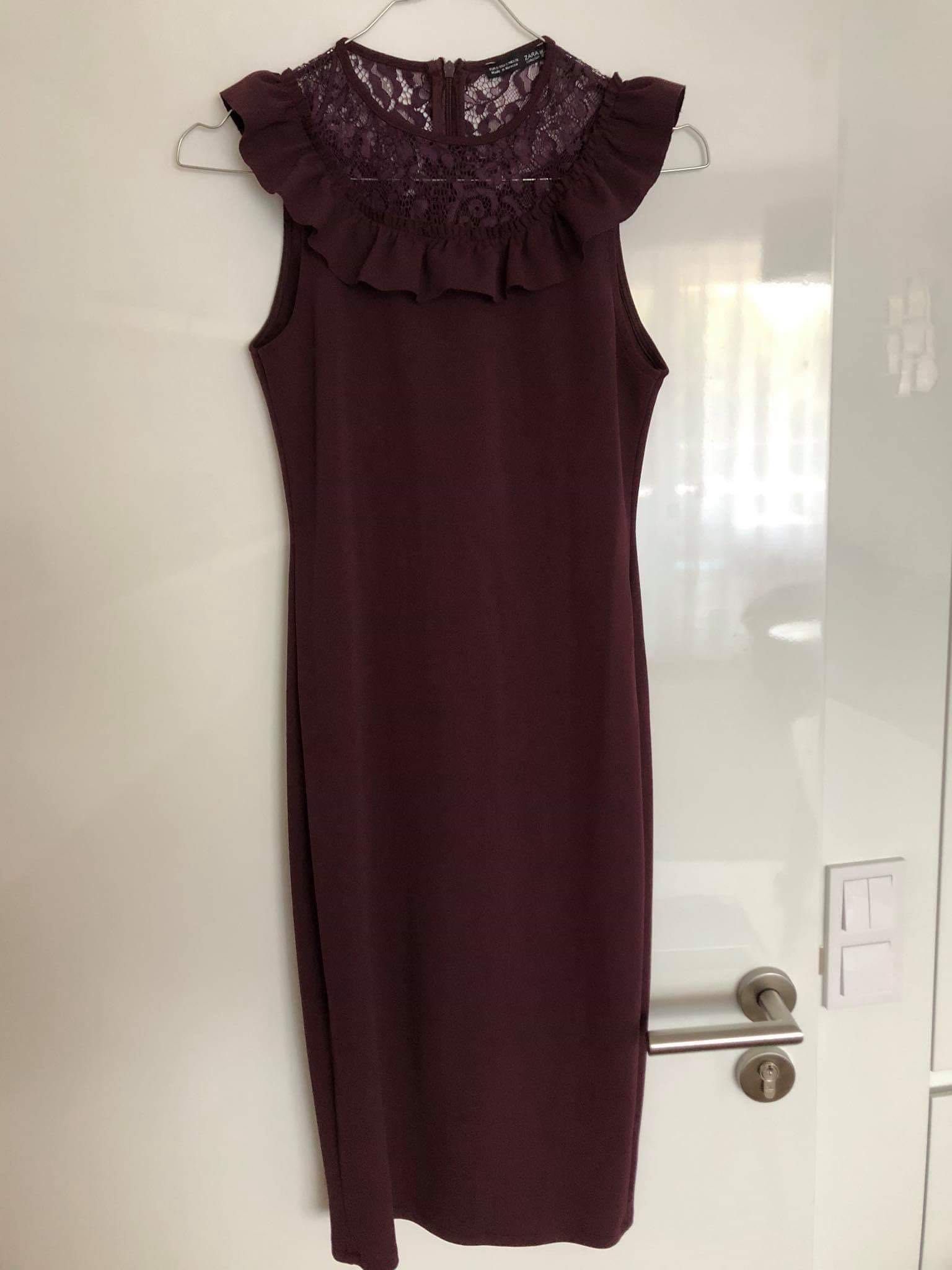 Тъмно червена (винена) рокля Zara, размер S.