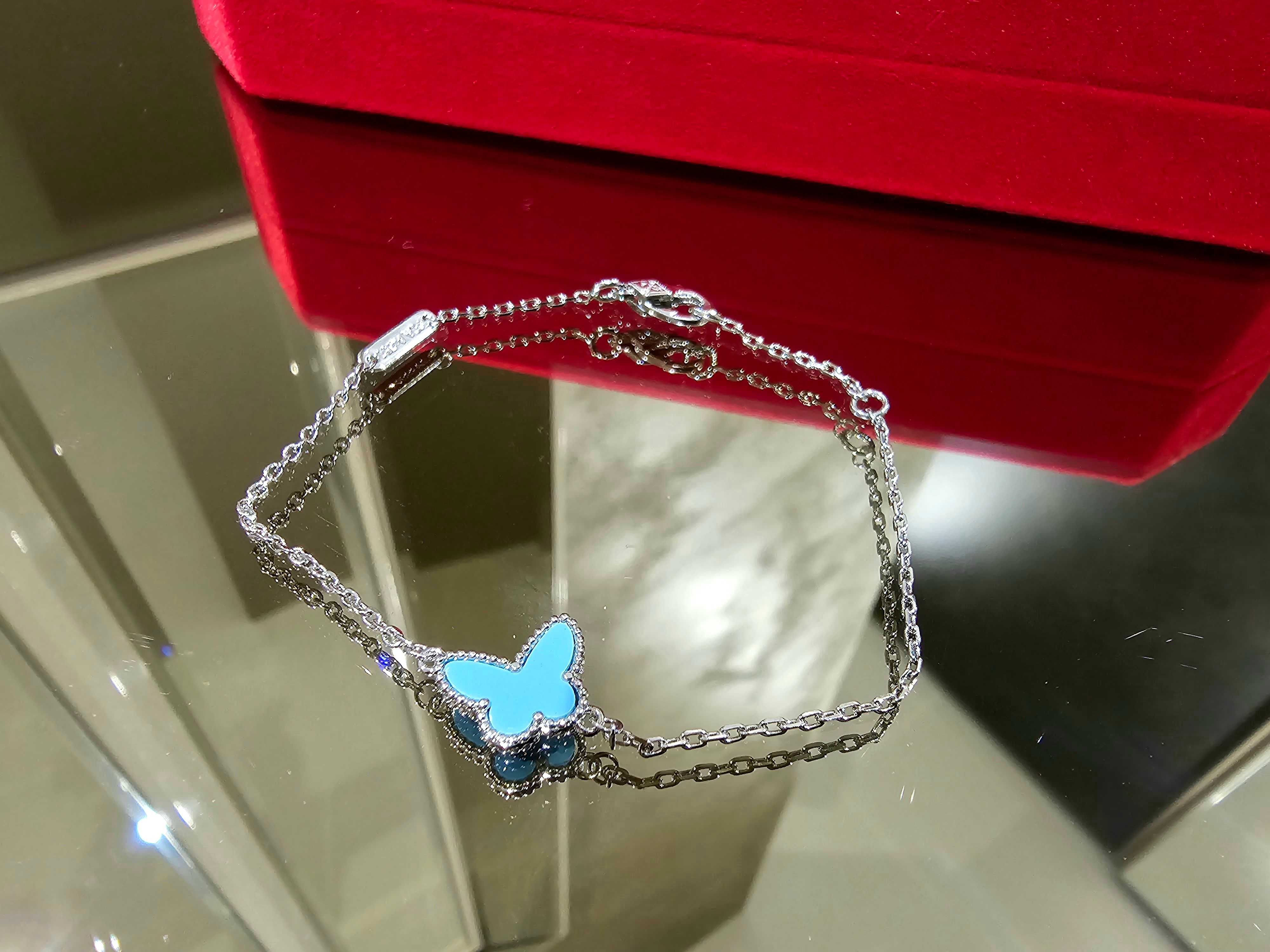 Van Cleef & Arpels VCA Silver Turquoise Sweet Butterfly Дамска Гривна