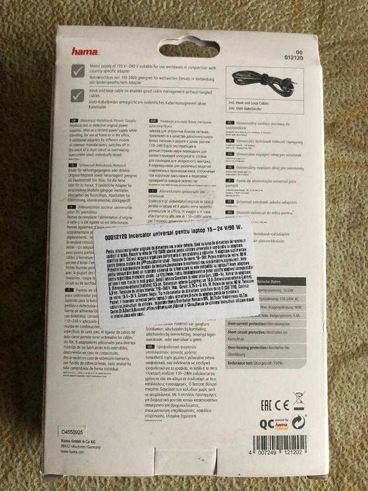Incarcator universal notebook Hama 12120, 15-24V/90W