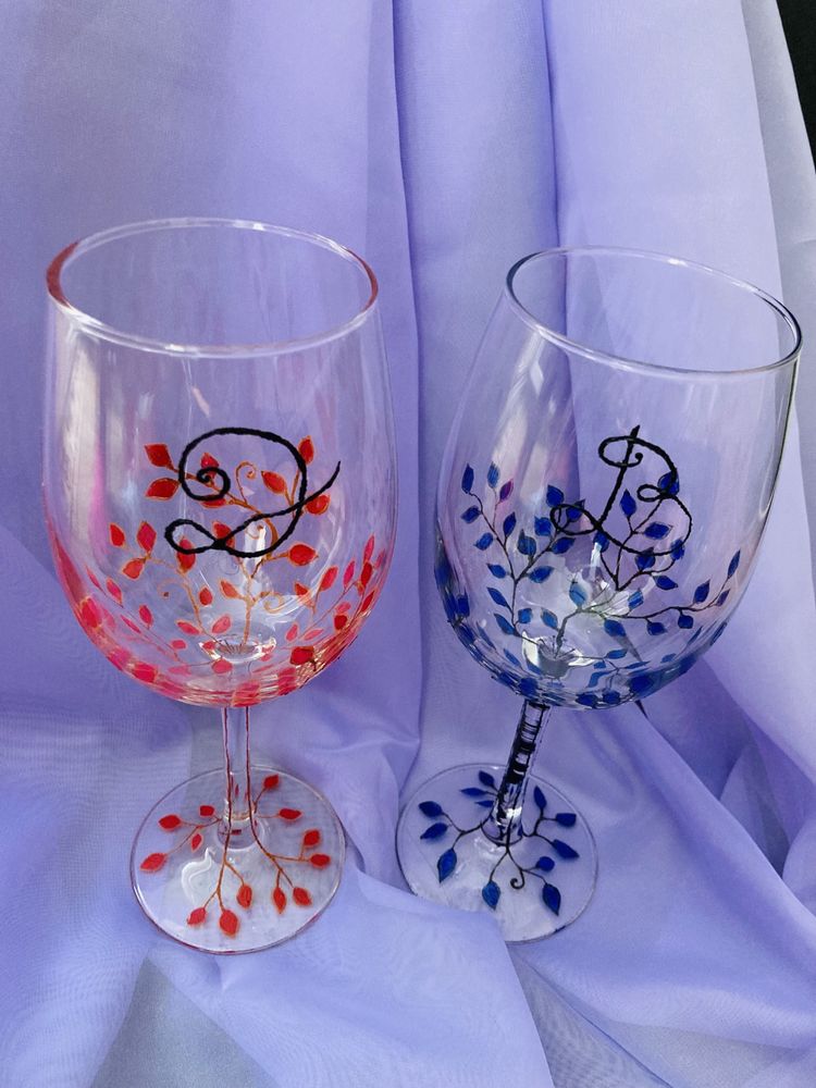 Рисувани чаши за червено вино “Есенно желание”