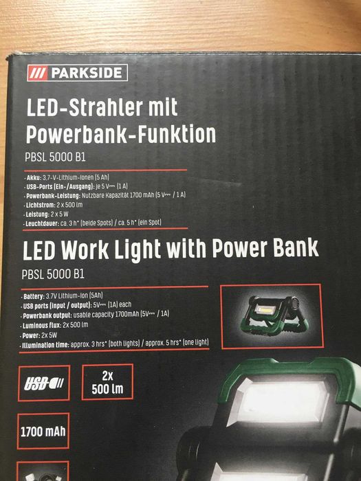 Proiector powerbank parkside PBSL 5000 B1