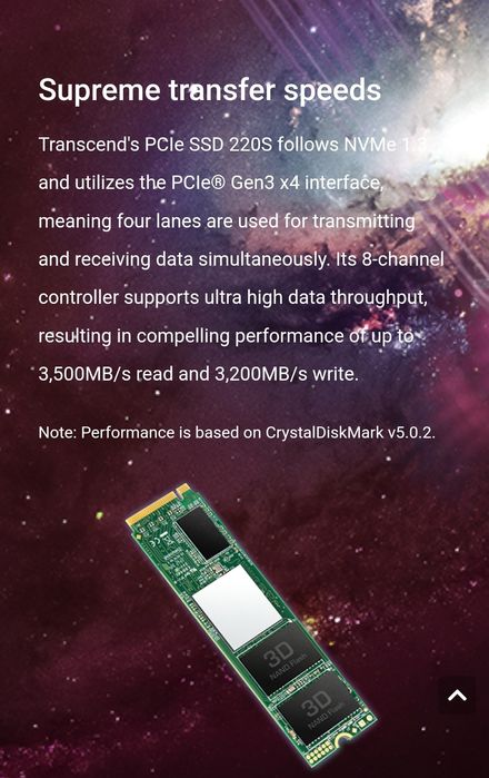 SSD 1TB M2 Transcend 220S PCIe. Gen 3 x 4